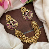 Antique Lakshmi Jada Billai with Golden Pearl Maatil-Bun Billai-Red Green-G13080